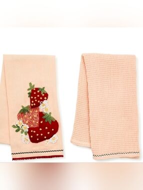 Mackenzie-Childs Strawberry Embroidered Kitchen Two Towels Brand New